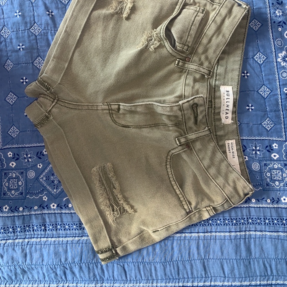 Grey/Green Denim High-Rise Short